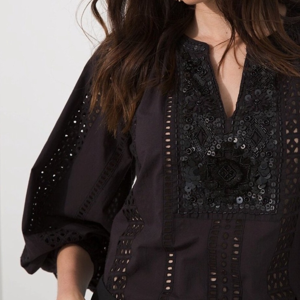 Chico’s Eyelet Embellished Black Tunic - Picture 2 of 7